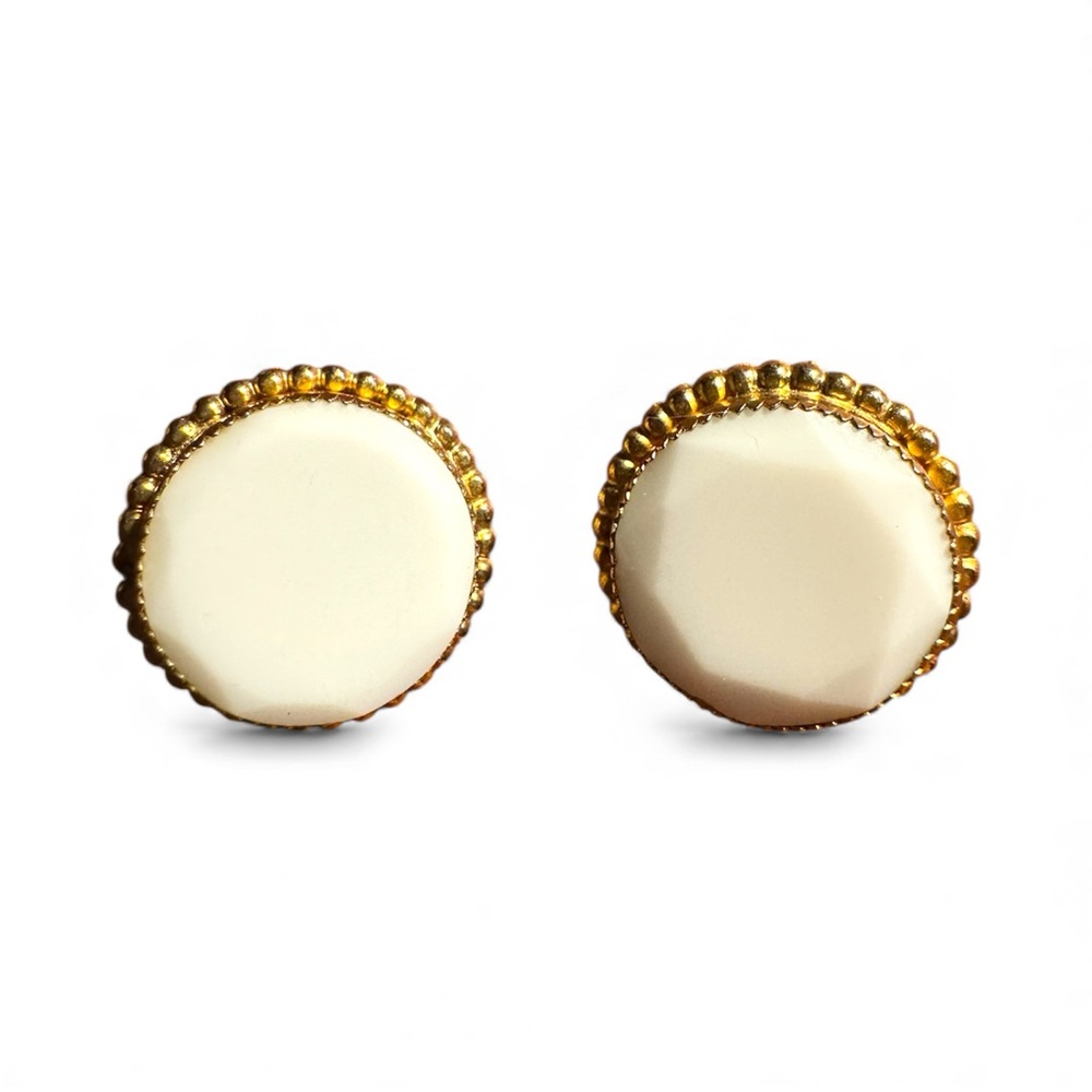 VTG Lewis Siegel California Signed Chic Gold Tone and White  Clip-On Earrings